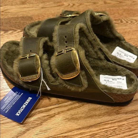 Birkenstock Arizona Shearling lined, Olive Sandals size 9 - Picture 6 of 7